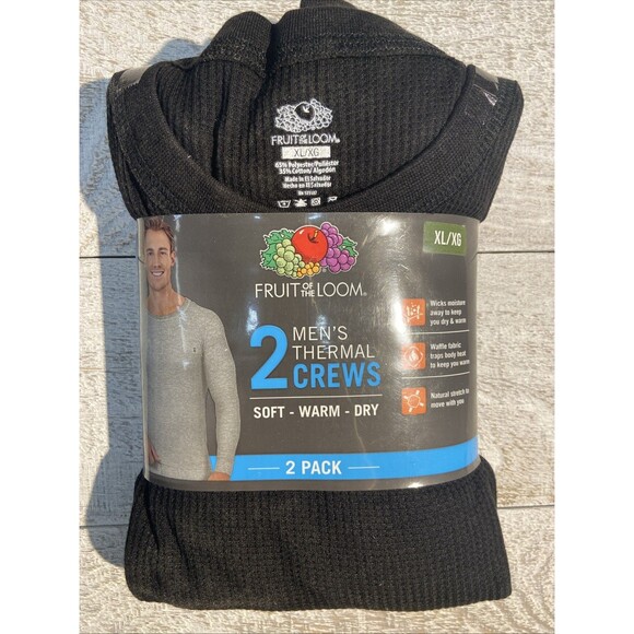 Fruit of The Loom Mens Black Waffle Crew Thermal Top 2-Pack Size XL (46-48) NEW - Picture 1 of 2